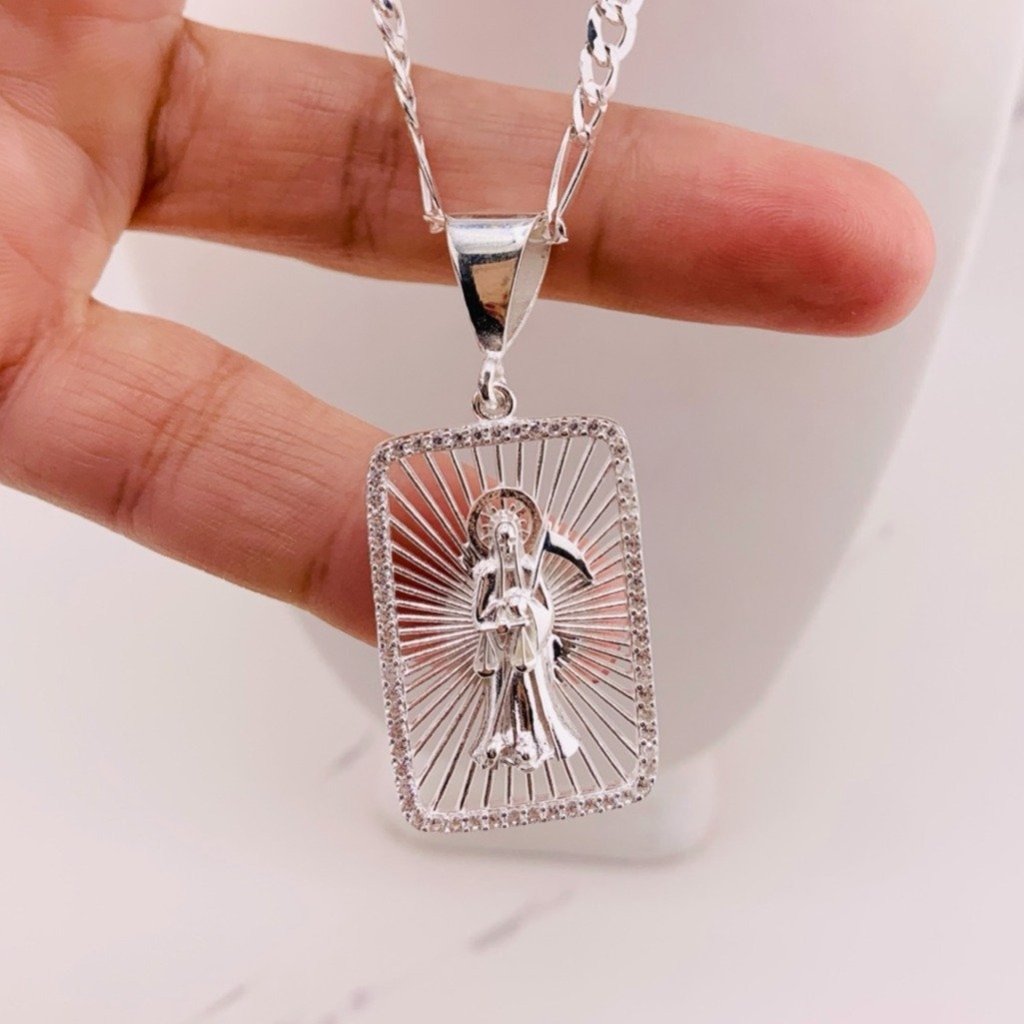 925 Sterling Silver Santa Muerte Pendant And Necklace
